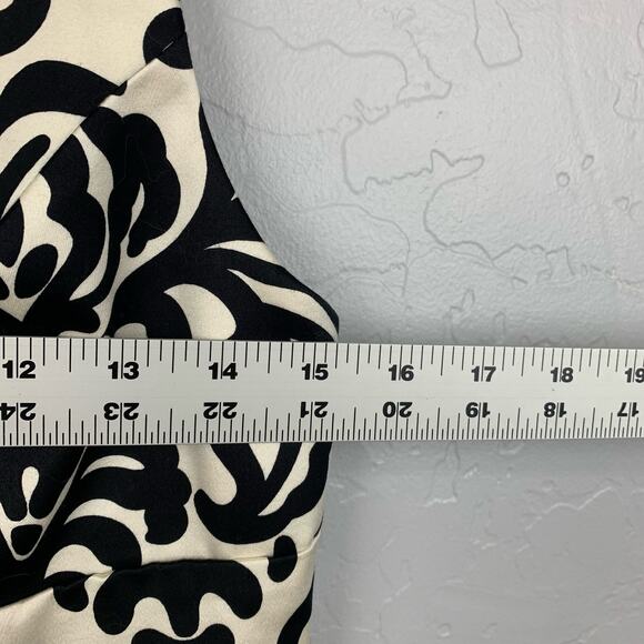 Milly of New York Damask Print Dress Size 6 Black Cream A Line Ribbon Trim - Picture 2 of 9
